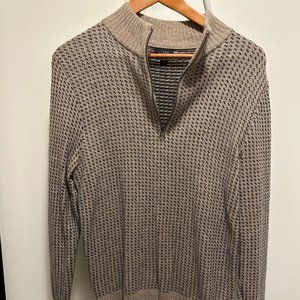 J Crew - Beige Quarter Zip with Navy Patterns - Size Small